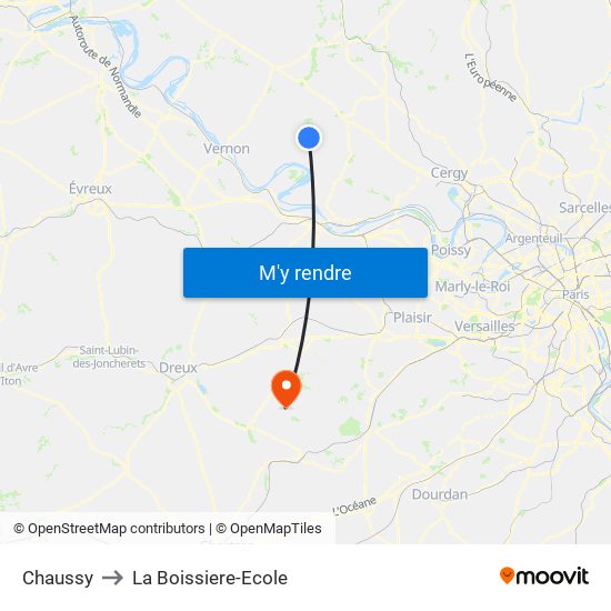 Chaussy to La Boissiere-Ecole map