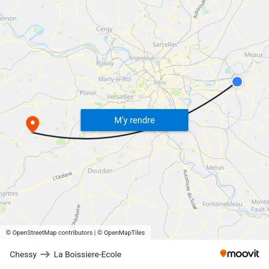 Chessy to La Boissiere-Ecole map