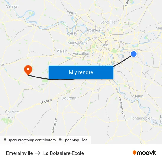 Emerainville to La Boissiere-Ecole map