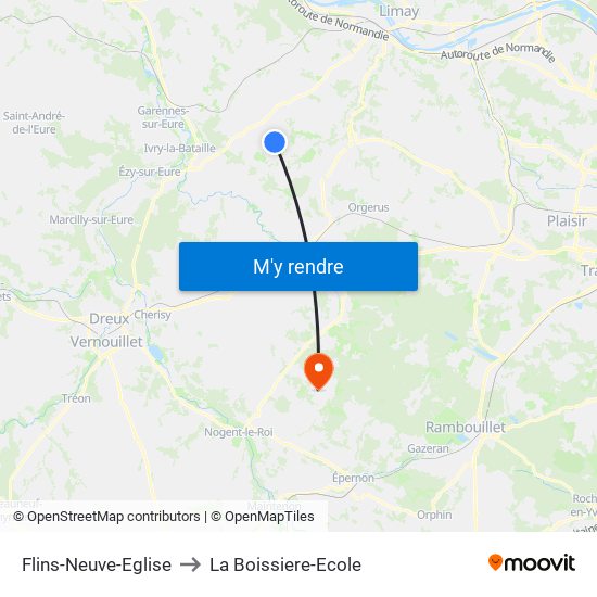 Flins-Neuve-Eglise to La Boissiere-Ecole map