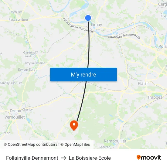 Follainville-Dennemont to La Boissiere-Ecole map