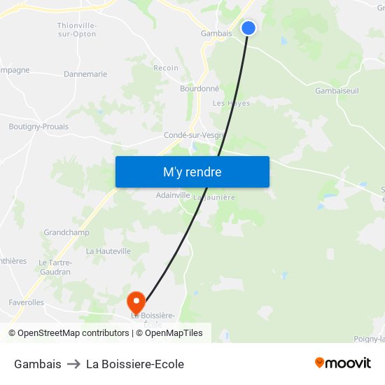 Gambais to La Boissiere-Ecole map