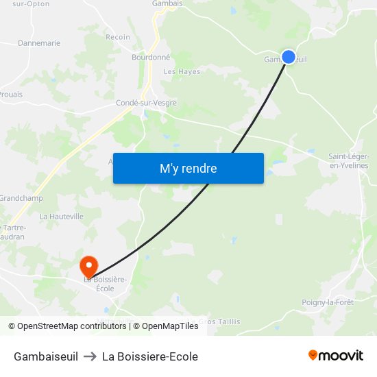 Gambaiseuil to La Boissiere-Ecole map