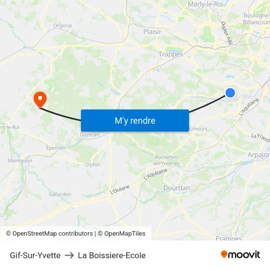 Gif-Sur-Yvette to La Boissiere-Ecole map