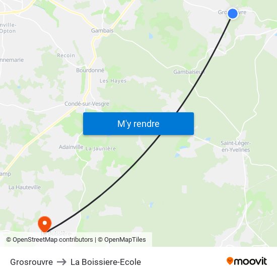 Grosrouvre to La Boissiere-Ecole map