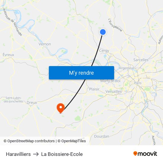 Haravilliers to La Boissiere-Ecole map