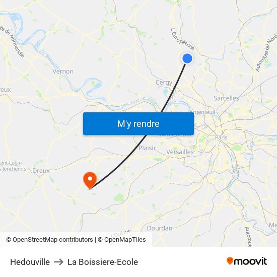 Hedouville to La Boissiere-Ecole map