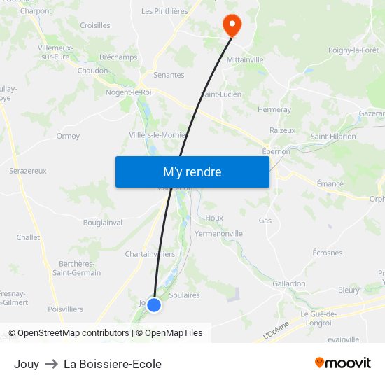 Jouy to La Boissiere-Ecole map