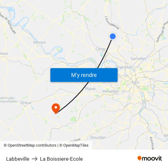 Labbeville to La Boissiere-Ecole map