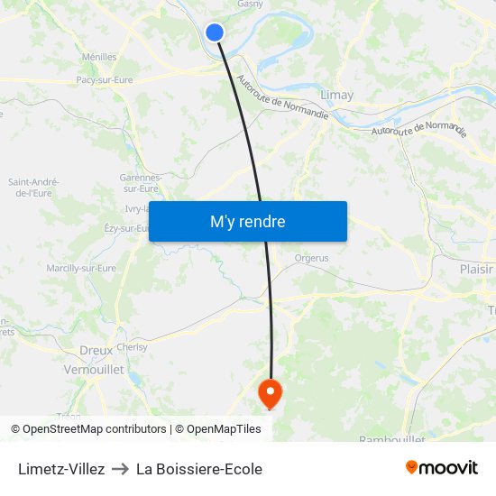 Limetz-Villez to La Boissiere-Ecole map