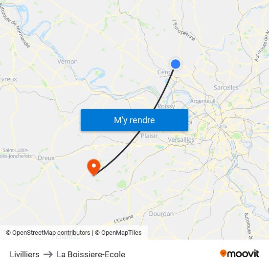 Livilliers to La Boissiere-Ecole map