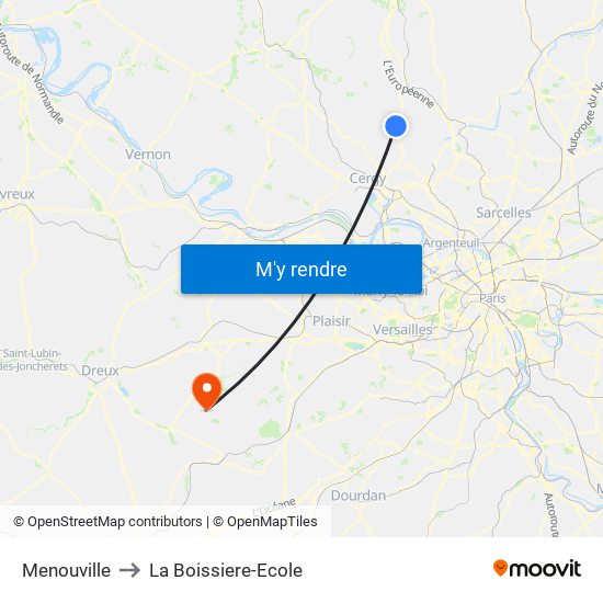 Menouville to La Boissiere-Ecole map