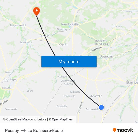 Pussay to La Boissiere-Ecole map