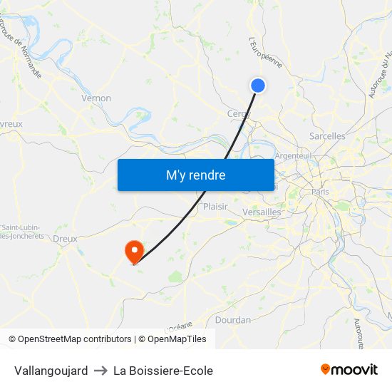 Vallangoujard to La Boissiere-Ecole map