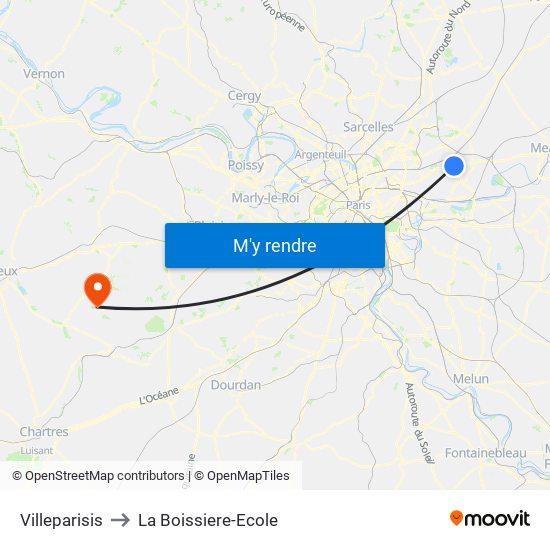 Villeparisis to La Boissiere-Ecole map