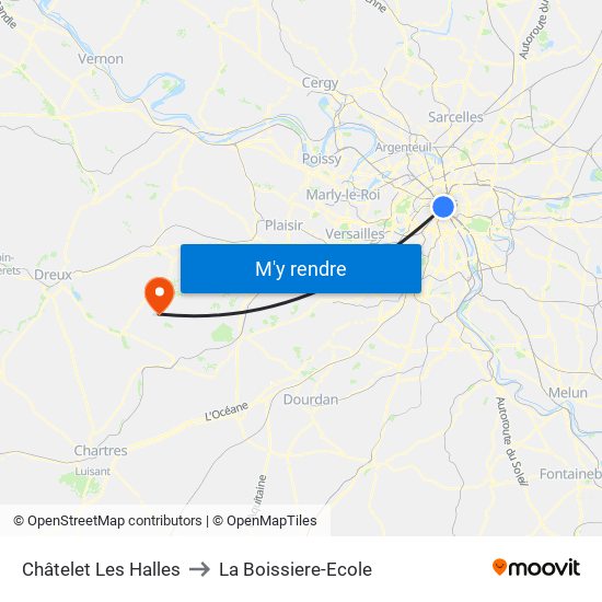 Châtelet Les Halles to La Boissiere-Ecole map
