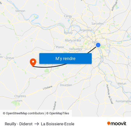 Reuilly - Diderot to La Boissiere-Ecole map