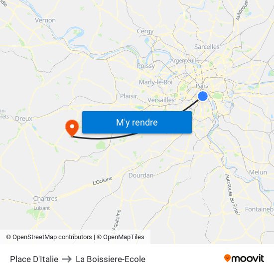 Place D'Italie to La Boissiere-Ecole map