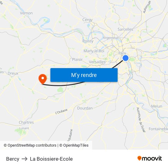 Bercy to La Boissiere-Ecole map