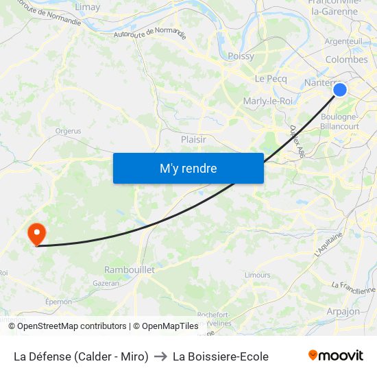 La Défense (Calder - Miro) to La Boissiere-Ecole map