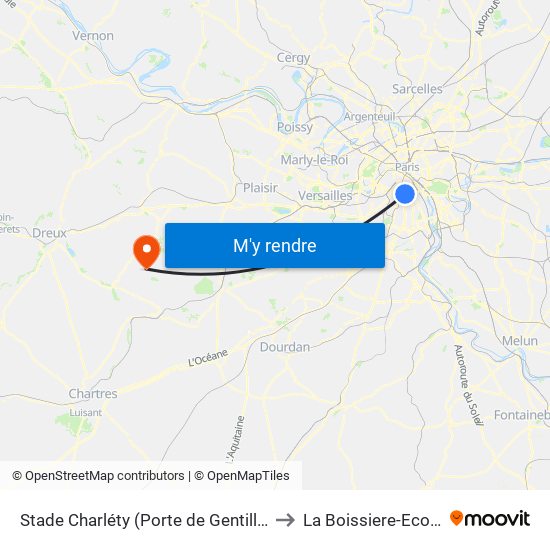 Stade Charléty (Porte de Gentilly) to La Boissiere-Ecole map