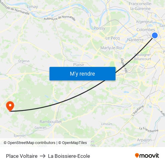 Place Voltaire to La Boissiere-Ecole map