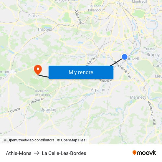 Athis-Mons to La Celle-Les-Bordes map