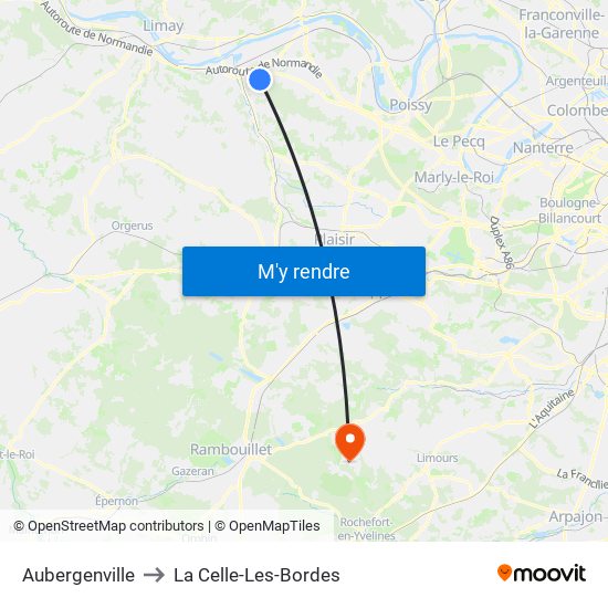 Aubergenville to La Celle-Les-Bordes map