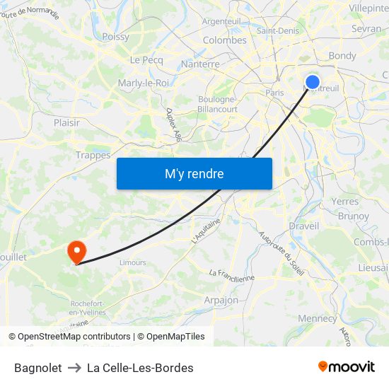 Bagnolet to La Celle-Les-Bordes map