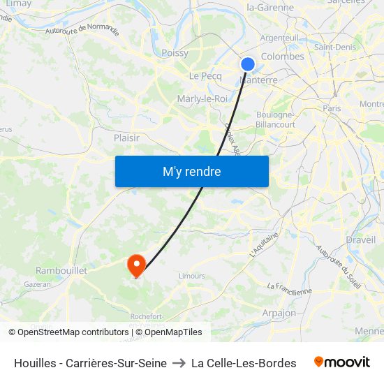 Houilles - Carrières-Sur-Seine to La Celle-Les-Bordes map