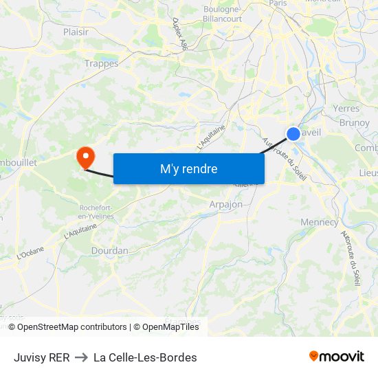 Juvisy RER to La Celle-Les-Bordes map