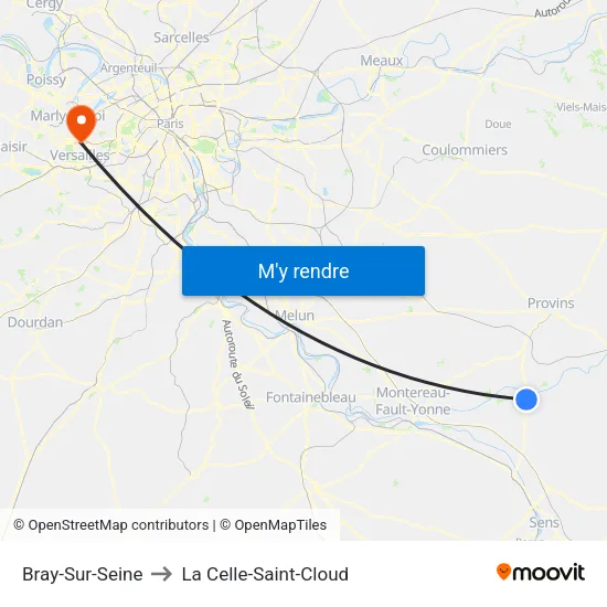 Bray-Sur-Seine to La Celle-Saint-Cloud map