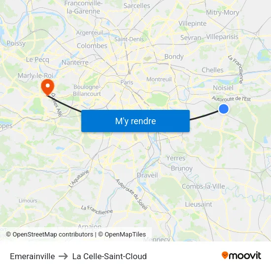 Emerainville to La Celle-Saint-Cloud map