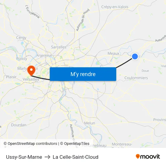 Ussy-Sur-Marne to La Celle-Saint-Cloud map