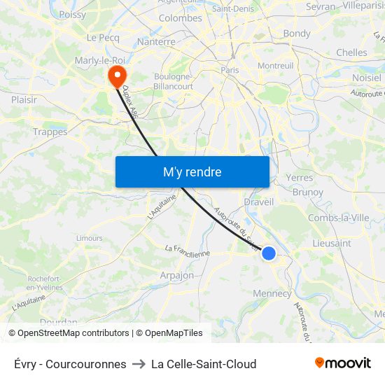 Évry - Courcouronnes to La Celle-Saint-Cloud map