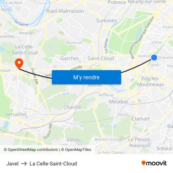 Javel to La Celle-Saint-Cloud map