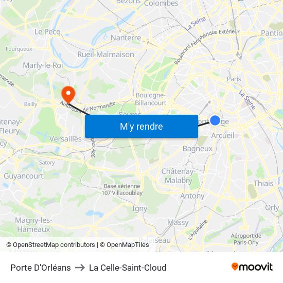 Porte D'Orléans to La Celle-Saint-Cloud map