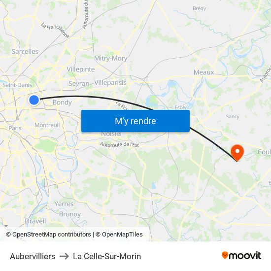 Aubervilliers to La Celle-Sur-Morin map