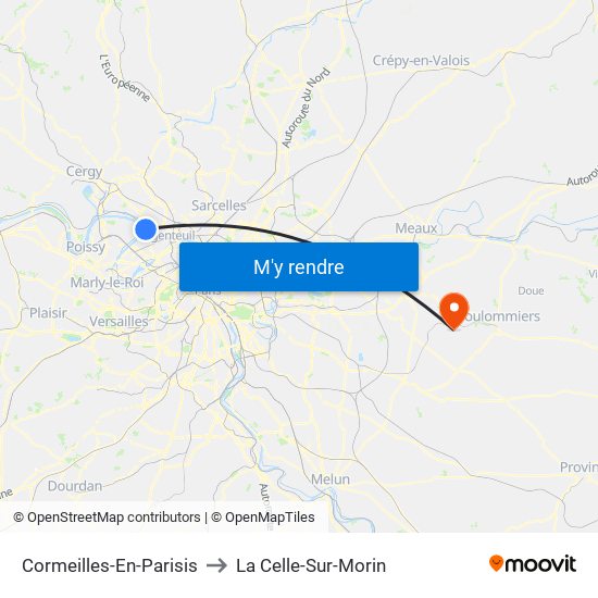 Cormeilles-En-Parisis to La Celle-Sur-Morin map