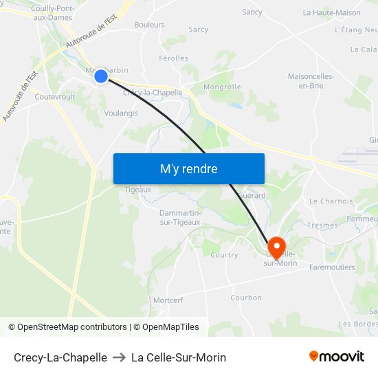 Crecy-La-Chapelle to La Celle-Sur-Morin map