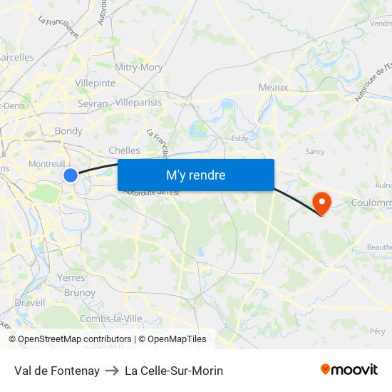 Val de Fontenay to La Celle-Sur-Morin map