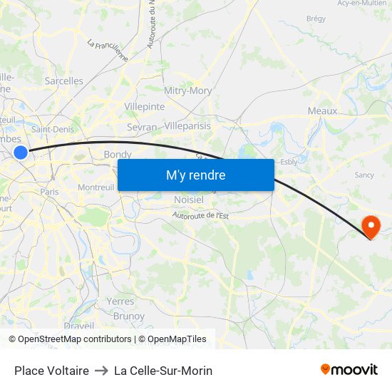 Place Voltaire to La Celle-Sur-Morin map