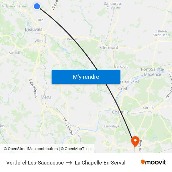 Verderel-Lès-Sauqueuse to La Chapelle-En-Serval map
