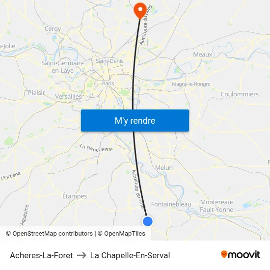 Acheres-La-Foret to La Chapelle-En-Serval map