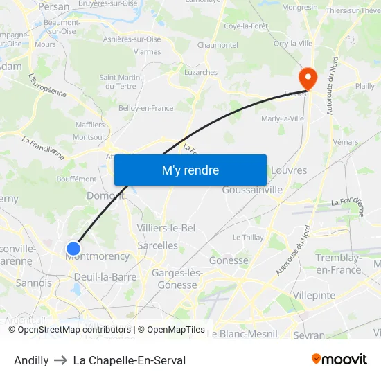 Andilly to La Chapelle-En-Serval map