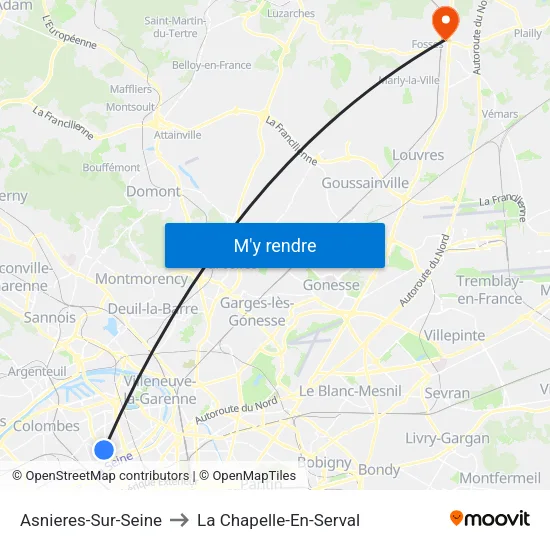 Asnieres-Sur-Seine to La Chapelle-En-Serval map