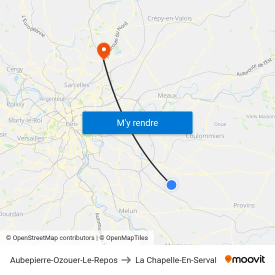 Aubepierre-Ozouer-Le-Repos to La Chapelle-En-Serval map