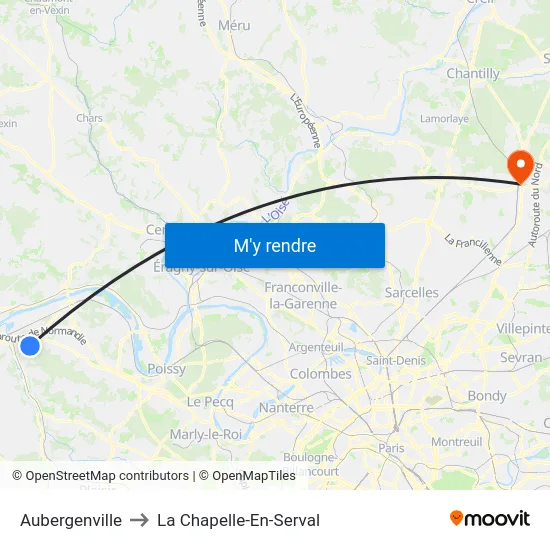 Aubergenville to La Chapelle-En-Serval map