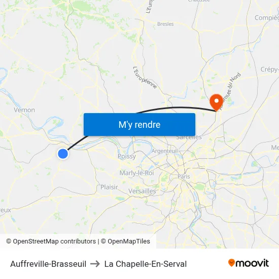 Auffreville-Brasseuil to La Chapelle-En-Serval map