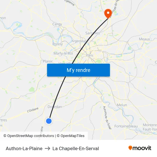 Authon-La-Plaine to La Chapelle-En-Serval map